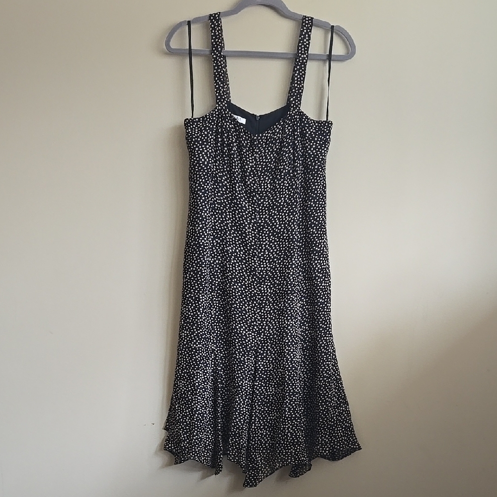 Vtg NINE WEST 100% Silk Black and Tan Polka Dot Dress US6
